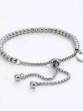 Sterling Silver Beaded Slider Bracelet - Silver